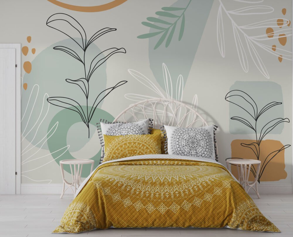 Minimalist Leaves Soft Colors Wallpaper Mural