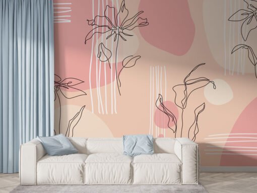 Linear Flowers Pink Tones Wallpaper Mural