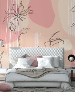 Linear Flowers Pink Tones Wallpaper Mural