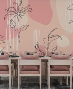 Linear Flowers Pink Tones Wallpaper Mural