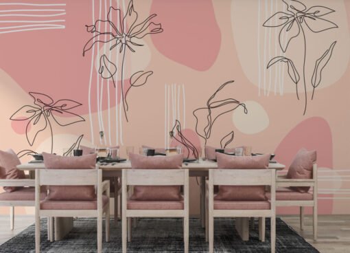 Linear Flowers Pink Tones Wallpaper Mural