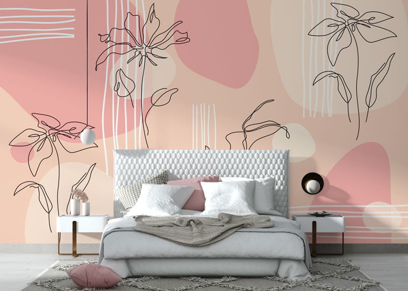 Linear Flowers Pink Tones Wallpaper Mural