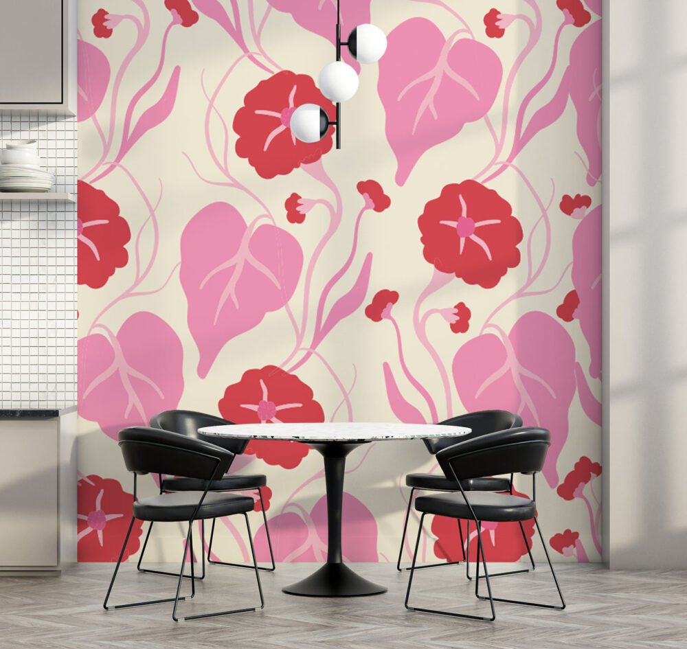 Red and Pink Flowers Wallpaper Mural