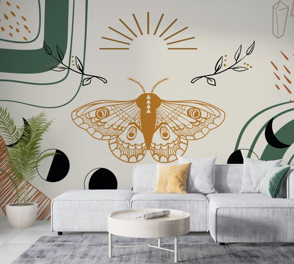 Patterns and Big Butterfly Wallpaper Mural