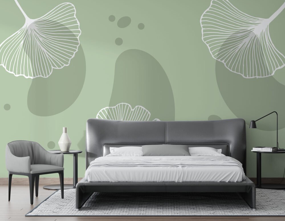 Peanut Green Linear Flowers Wallpaper Mural