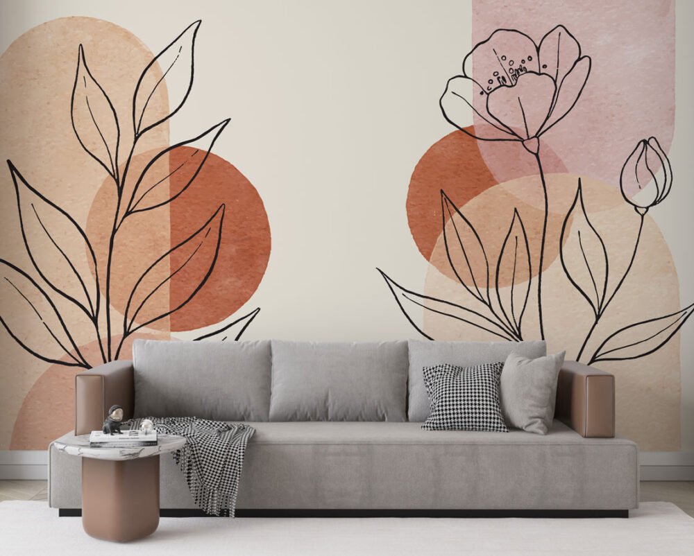 Soft Linear Flowers Wallpaper Mural