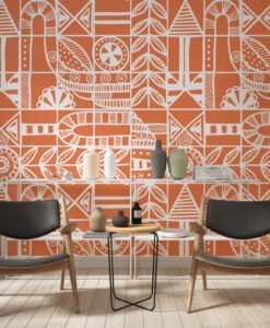 MUR6106 Bohemian Patterns Orange Wallpaper Mural