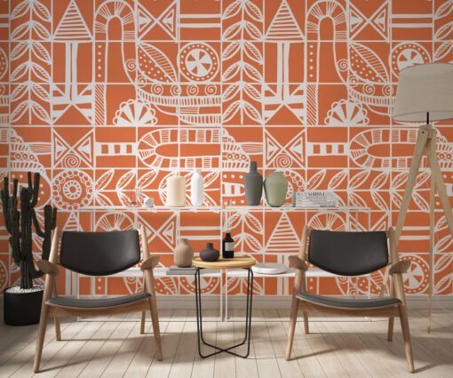 MUR6106 Bohemian Patterns Orange Wallpaper Mural