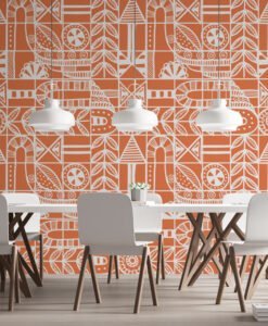 MUR6106 Bohemian Patterns Orange Wallpaper Mural