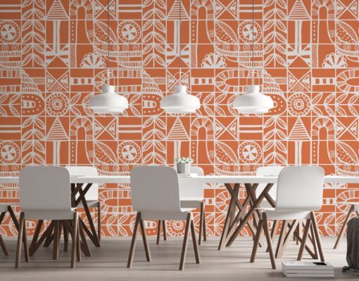 MUR6106 Bohemian Patterns Orange Wallpaper Mural