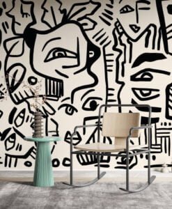 Linear Face Motifs Modern Wallpaper Mural