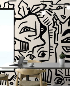 Linear Face Motifs Modern Wallpaper Mural