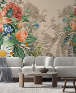 Soft Flower Bouquet Hanging Wallpaper Mural