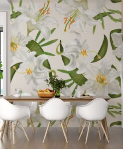 Soft White Flower Pattern Wallpaper Mural
