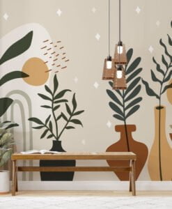 Boho Style Potted Flowers Wallpaper Mural