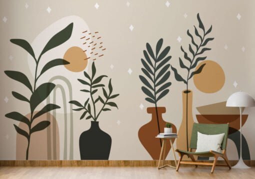 Boho Style Potted Flowers Wallpaper Mural