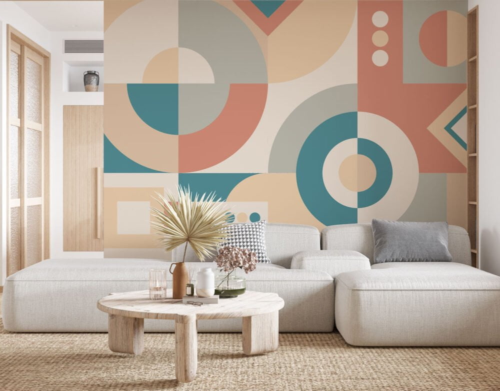 Geometric Modern in Soft Tones Wallpaper Mural