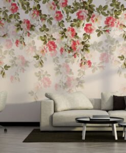 Pink Roses Hanging From Above Wallpaper Mural
