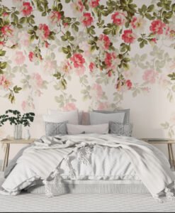 Pink Roses Hanging From Above Wallpaper Mural