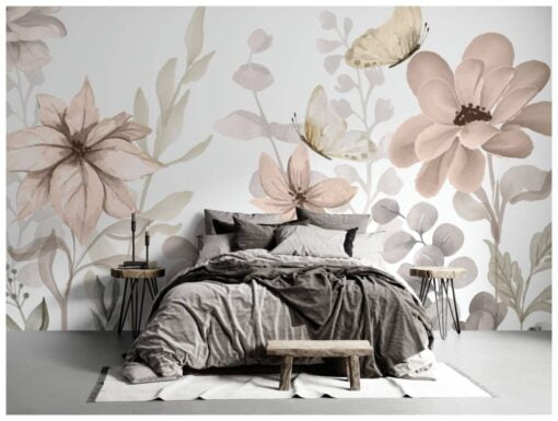 Soft Color Big Flowers Collaged Wallpaper Mural