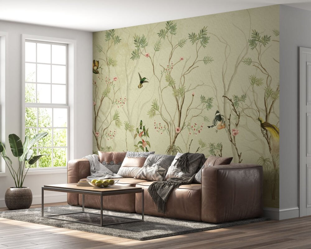 Peanut Green Bird Flower 3D Wallpaper Mural