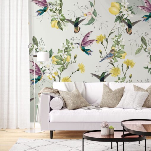 Lemon Tree and Birds Wallpaper Mural