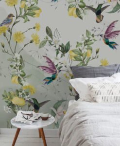 Lemon Tree and Birds Wallpaper Mural