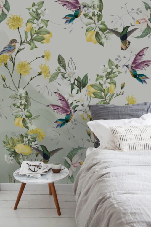 Lemon Tree and Birds Wallpaper Mural