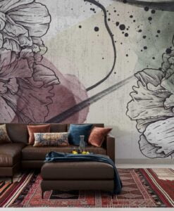 Linear Carnations Watercolor Wallpaper Mural