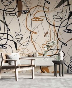 Boho Face Motifs Modern Wallpaper Mural