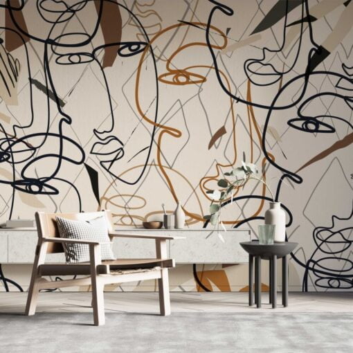 Boho Face Motifs Modern Wallpaper Mural