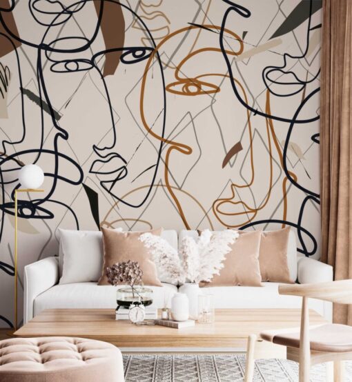 Boho Face Motifs Modern Wallpaper Mural