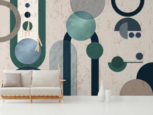 Geometric Patterns Modern In Green Tones Wallpaper Mural