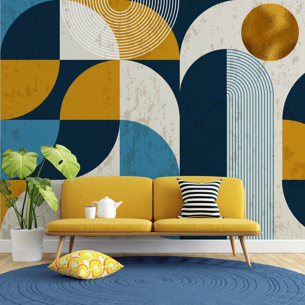 Geometric Gold Color Detailed Wallpaper Mural