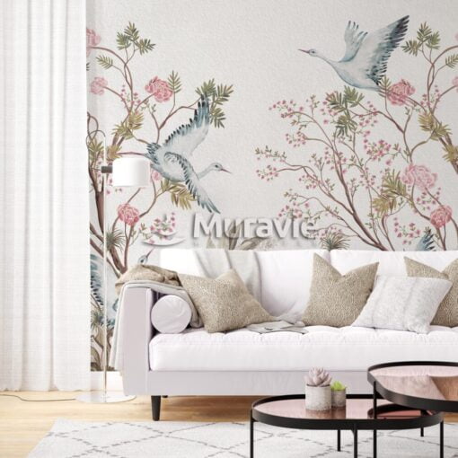 Chinoiserie Birds and Roses Wallpaper Mural