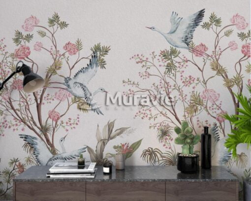 Chinoiserie Birds and Roses Wallpaper Mural