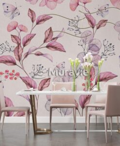 Pink Fall Leaves Pastel Colors Wallpaper Mural