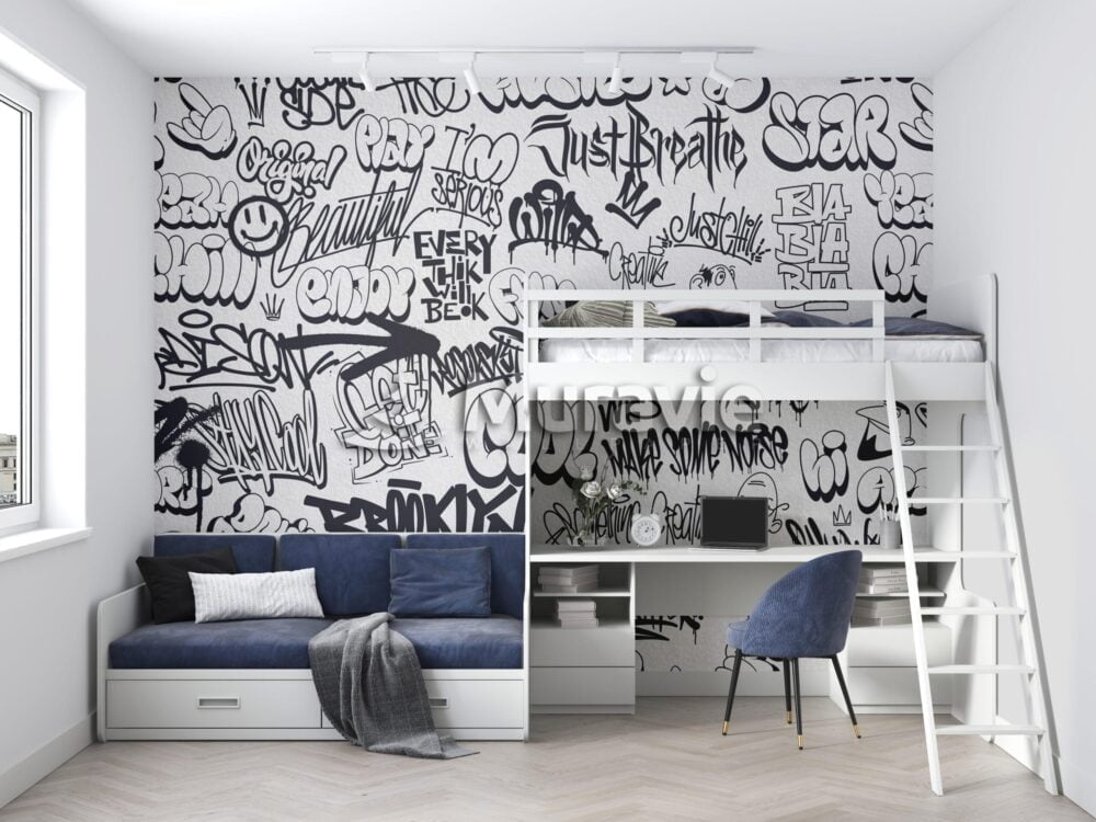 Graffiti Inscribed Stylish Wallpaper Mural