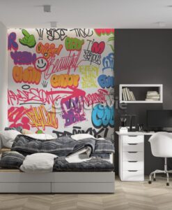 Inscribed Stylish Graffiti Wallpaper Mural