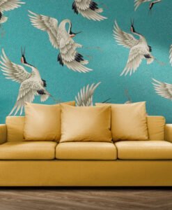 Birds Figured Turquoise Wallpaper Mural