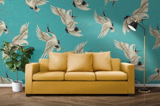 Birds Figured Turquoise Wallpaper Mural