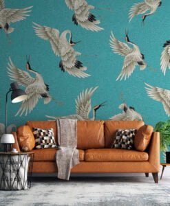 Birds Figured Turquoise Wallpaper Mural