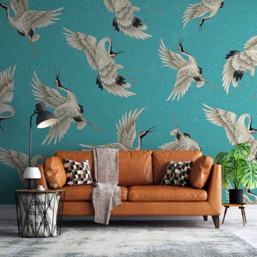 Birds Figured Turquoise Wallpaper Mural