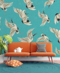 Birds Figured Turquoise Wallpaper Mural