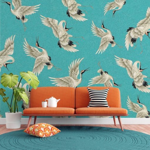 Birds Figured Turquoise Wallpaper Mural