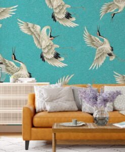 Birds Figured Turquoise Wallpaper Mural