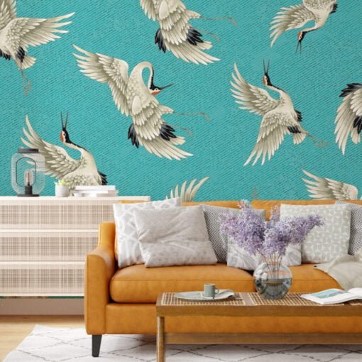 Birds Figured Turquoise Wallpaper Mural