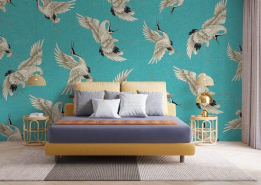 Birds Figured Turquoise Wallpaper Mural