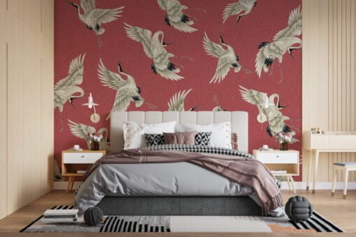 Birds Figured Pink Wall Wallpaper Mural