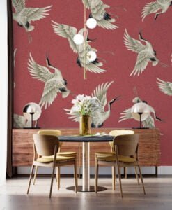 Birds Figured Pink Wall Wallpaper Mural